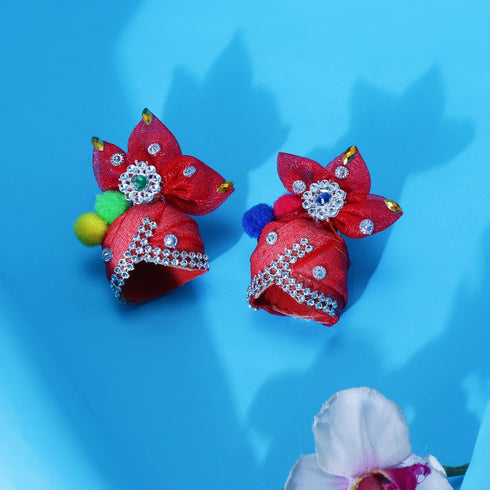 Handmade Pearl Diamond Studded Laddu Gopal Mukut Colorful Flower Pagdi of Ladoo Gopal Ji and Radha Rani for by Handmade Artist of Mathura (Multico...
