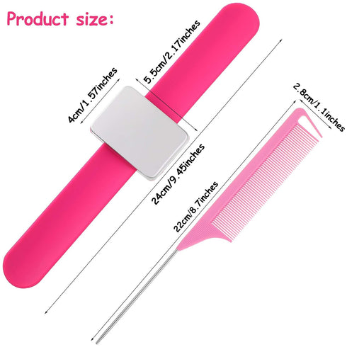 WILLBOND Magnetic Wrist Sewing Pincushion Wrist Magnetic Pin Holder Wristband Pin Cushion Holder with 3 Pcs Stainless Steel Pintail Comb Rat Tail ...