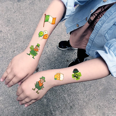 10 Sheets St. Patrick’s Day Temporary Tattoos,Lucky Shamrock Leprechaun Glow in The Dark Tattoos Green Clover Irish Designs Paint Art Luminous Tat...