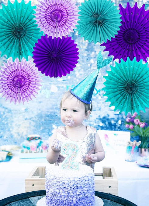 Mermaid Birthday Party Decorations Teal Purple /Wonderland Frozen Party Decorations/Under The Sea Party Supplies Teal Purple Tissue Paper Fan/Froz...