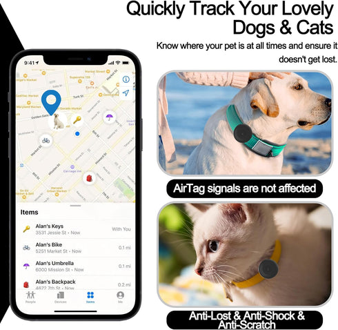 IPX8 Waterproof AirTag Dog Collar Holder, Hidden Air Tag Case for Cat Collar, Anti-Lost Silicone Cover for AirTag GPS Tracker Compatible with Pets...