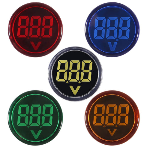 5pcs LED Voltage Meter Indicator AC 60-500V LED Voltmeter Signal Light Digital Display DC Voltage Meter Indicator Round Lamp Tester...
