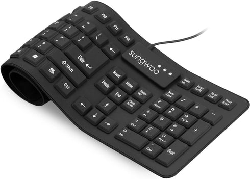 sungwoo Foldable Silicone Keyboard USB Wired Standard Keyboard Waterproof Rollup Keyboard for PC Notebook Laptop, Full Size (Black)...