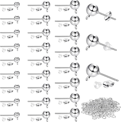 780 Pcs Ball Post Earring Studs for Jewelry Making with Loop 3 Sizes 4/5/6 mm Round Ball Earring Posts, Butterfly and Silicone Eardrop Backs, Open...