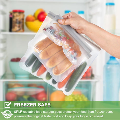 SPLF 12 Pack Dishwasher Safe Reusable Storage Bags(5 Reusable Sandwich 5 Snack 2 Gallon), Extra Thick Freezer Bags Leakproof Silicone and Plastic ...