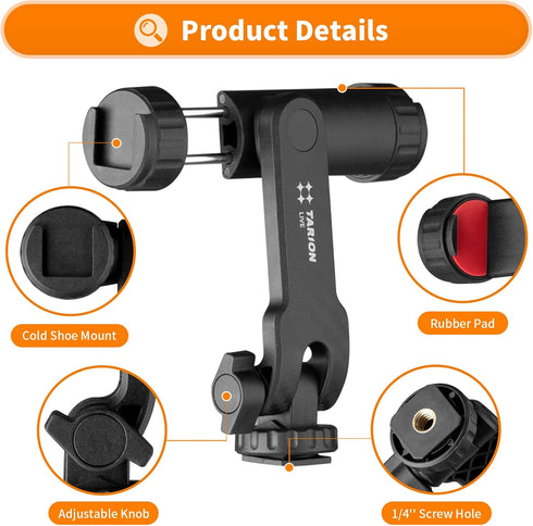 TARION Tripod Phone Mount Holder with 3 Cold Shoe Mount Cell Phone Mount Adapter for Tripod 360° Rotation Universal 1/4" Screw Smartphone Tripod A...
