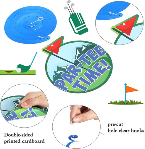 Clabby 41 Pcs Golf Party Decorations Swirls, Birthday Retirement Sports Theme Party Supplies Golf Cutouts Foil Hanging Swirls Ceiling Decor for Ki...