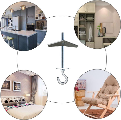 Alovexiong 4 Pack Carbon Steel Plasterboard Ceiling Hooks Spring Toggle Wing Bolts Hanger Wall Ceiling Installation Cavity Wall Fixing Anchors Cei...