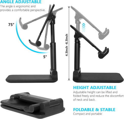 2 Pcs Folding Cell Phone Stand, Fully Adjustable Angle Height Phone Stand for Desk, Foldable/Portable Desktop Phone Holder Compatible with All Pho...