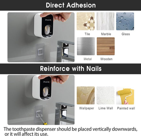 iHave Automatic Toothpaste Dispenser - Smart Bathroom Accessories with Dual-Position Technology and Sturdy Adhesive Strip, Stylish Bathroom Decor ...