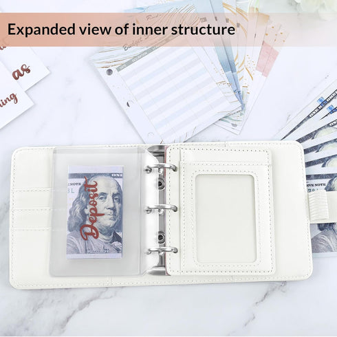 A8 Money Saving Binder, Aesthetic Mini Budget Binder Wallet with 12 Budget Sheets & 8 Cash Envelopes, PU Savings Binder with 2 Gold Stickers for B...
