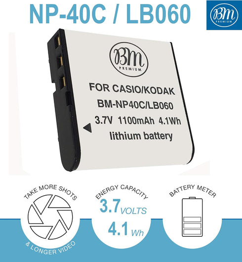 BM Premium 2 Pack of LB-060 Batteries and Dual Bay Battery Charger for Kodak PixPro AZ251, AZ361, AZ362, AZ365, AZ421, AZ422, AZ501, AZ521, AZ522,...