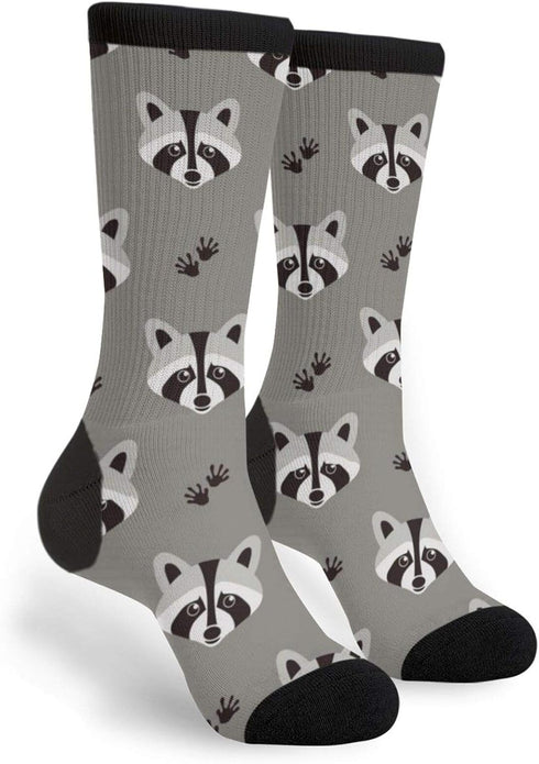 FWSXIVN Funny Raccoon Unisex Adult Fun Cool 3D Print Colorful Athletic Sport Novelty Crew Tube Socks, Black and White, One Size...