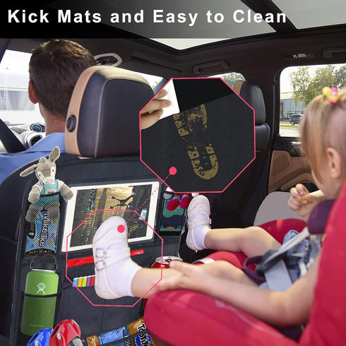 Ecurfu Backseat Car Organizer with 10 Compartments, 10 Inch Tablet Holder, Waterproof Storage Bag for Kids Cars - 600D Oxford Fabric, Black (1PC)...