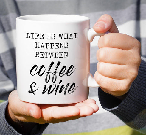 Retreez Funny Mug - Life is What Happens Between Coffee & Wine 11 Oz Ceramic Coffee Mugs - Funny, Sarcasm, Sarcastic, Inspirational birthday gifts...