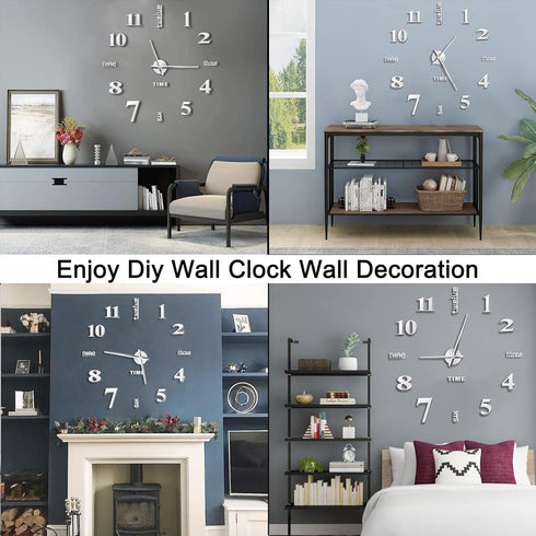 VREAONE Frameless DIY Wall Clock,Large Modern 3D Mirror Wall Clock Decor Sticker Clock kit for Home Living Room Bedroom Office Wall Decorations(Si...