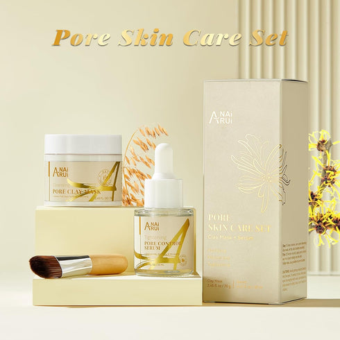 ANAI RUI 2 in 1 Pore SkinCare Set, Pore Clay Mask+Pore Minimizing Serum+BlackHead Remover Mask for Face,Minimizing, Shrinking, Tightening Pores, P...