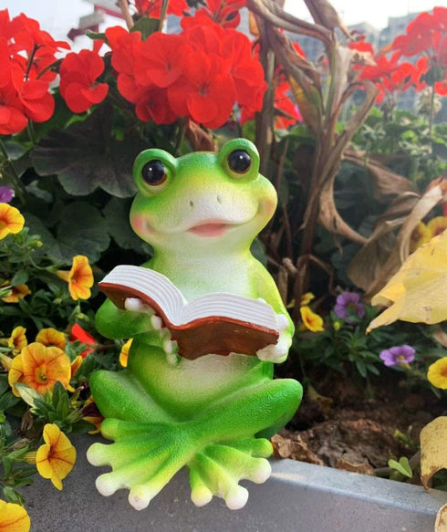 Reading A Book Frog Statue Frog Figurine Indoor Outdoor Garden Decor Animal Frog Statue Sculpture Decoration Collectible Frog Figurine (Reading A ...