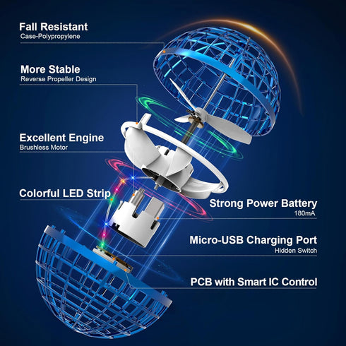 Flying Orb Ball Toys for 6 7 8 9 10 11 12 Years Old Boys Girls: Hand Controlled Mini Drone Hover Ball, Galaxy Boomerang Ball Magic Floating Ball, ...