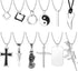 FIASASO 12Pcs Stainless Steel Pendant Necklace for Men Cool Goth Necklace Funky Gothic Cross Dog Tag Yin Yang Triangle Pendant Chain Necklace Set ...