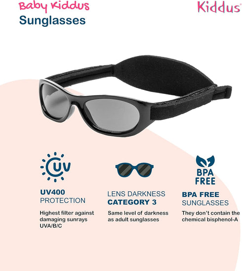 Kiddus Sunglasses for Newborn Baby. Age 0-2 years. UV Protection UV400. Adjustable Soft Neoprene Band. Unbreakable. BPA Free...