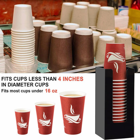Coffee Cup Dispenser, Cup and Lid Organizer fits 5 to 16 oz Disposable Paper & Plastic Cups, Acrylic Cup Holder for Table Countertop, Black...