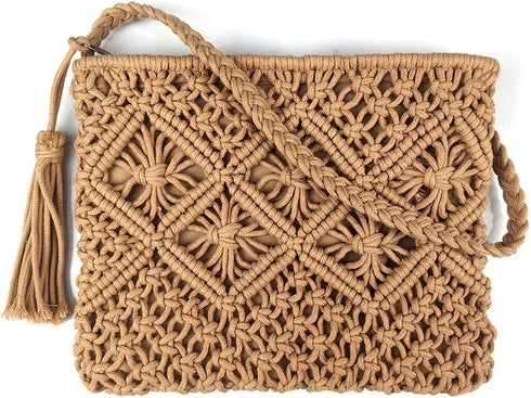 Boho Crossbody Handbag,Handwoven cotton rope Shoulder Bag,Summer Beach Clutches Bags for Women,Handmade Purse...