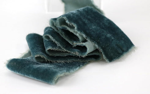Dusty Blue Velvet Ribbon 2 Inch x 3 Yards Frayed Edge Silk Velvet Ribbon Hand Torn Blue Ribbon with Raw Edge for Bridal Bouquet, Invitations, Wedd...