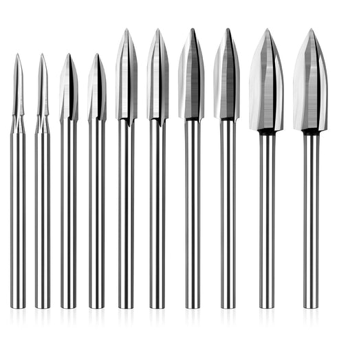 Wood Carving Tools for Rotary Tool, 10Pcs Engraving Drill Accessories Bit Wood Crafts Grinding Woodworking Tool with 1/8” Shank-DIY Wood Carving T...