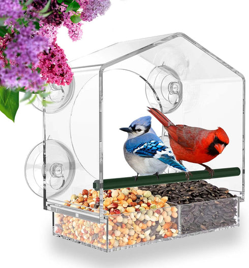 Window Bird Feeder for Outside with Strong Suction Cups, Fits for Cardinals, Finches, Chickadees etc....