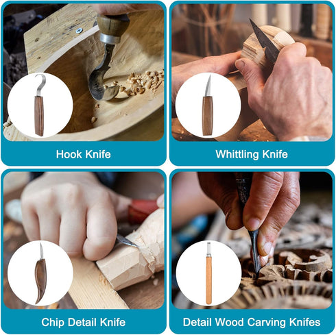 Wood Carving Tools 10in1 Set Whittling Knife, Detail Knife, Hand Carving Woodworking Tool with Roll Bag for Engraver, Carpenter and Beginners...