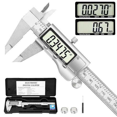 Digital Caliper Measuring Tool, 6 Inch Stainless Steel Vernier Caliper Digital Micrometer with Large LCD Screen, Auto-Off Feature, Easy Switch fro...