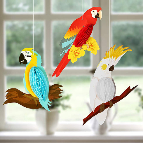 TUPARKA 6 Pieces Tropical Birds Honeycomb Parrot Hawaiian Summer Beach Tiki Bar Luau Party Home Classroom Hanging Decorations(Parrot)...