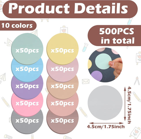 500 Sheets Transparent Sticky Notes Translucent Sticky Notes Clear Sticky Notes Pastel Round Transparent Sticky Tabs See Through Memo Pads for Bib...