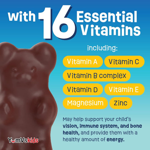 YUM-V'S - Kids Multivitamin Chewable Chocolate Bears - Multivitamin for Kids Supplement - 16 Vitamins & Minerals - Vitamins Including D, Zinc, C, ...