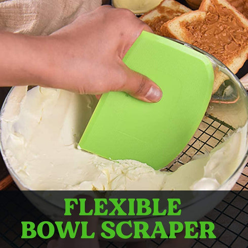 SURDOCA Dough Scraper Bench Scraper - 3P 4.7x3.7" Plastic Flexible Bowl Scraper, Sharp Edge & Angles Cake Scraper. Non-Slip Bakeware Decorating To...