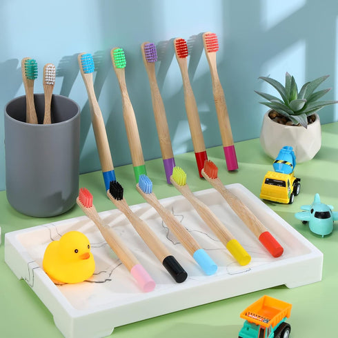 24 Pcs Kids Bamboo Toothbrushes Soft Bristle Toddler Toothbrush BPA Free Wooden Travel Toothbrushes for Kids Children Home Travel School, 5.7 Inch...