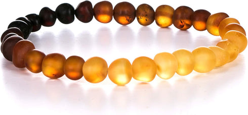 AMBERAGE Natural Baltic Amber Bracelet for Adults (Women/Men) - Hand Made from Raw-Unpolished/Certified Baltic Amber Beads(6 Colors) (7, Raw-Unpol...