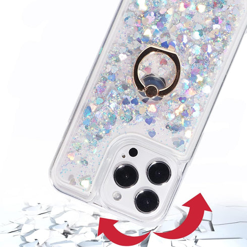 Glitter Case with Ring Holder Compatible with iPhone 13 Pro Max Glitter Case Clear Ring Holder Kickstand Soft TPU Rubber Bumper Bling Girly Women ...