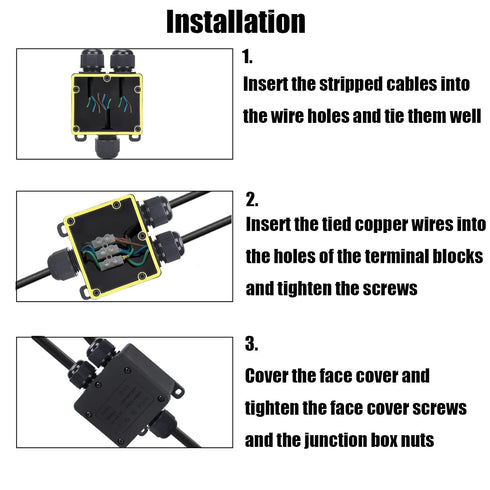 Waterproof Junction Box, 3 Way Outdoor Junction Box, IP68 Plastic Electrical Box with Terminal Block, Suitable for LED Landscape Lighting, Garden ...