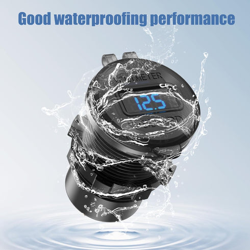 12V USB Car Socket Round USB C 12V Outlet, 3-Port Marine USB Fast Charger Waterproof Cigarette Outlet USB Replacement Aluminum with Switch & Voltm...