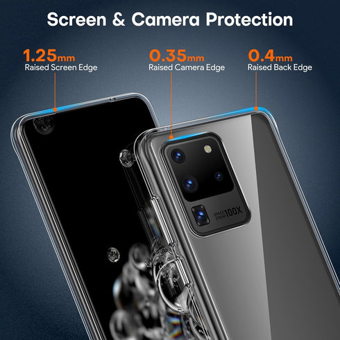 Rayboen for Samsung Galaxy S20 Ultra Case with 2X Soft Screen Protector, Crystal Clear Hybrid Designed Protective Shockproof Slim Phone Cover for ...
