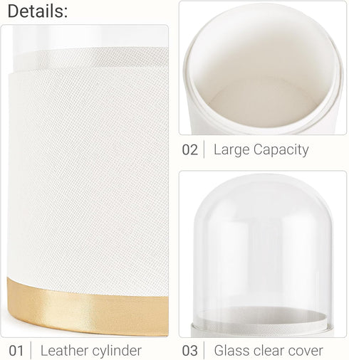 Mkono Covered Makeup Brush Holder Organizer with Glass Lid Premium Leather Make Up Brushes Cup with Dustproof Cover for Vanity Desktop Countertop ...