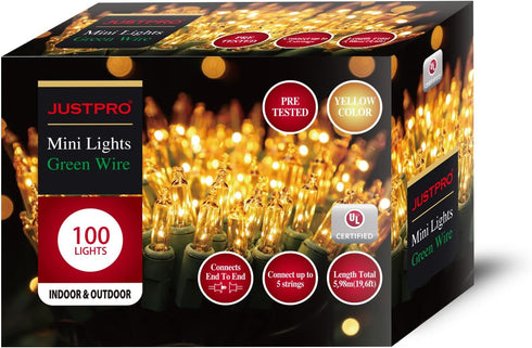 100LIGHTS Yellow Extra-Bright with End Connectors Christmas Decorative Lights 5.98m UL Certified Mini String Light Set Waterproof for Home Garden ...