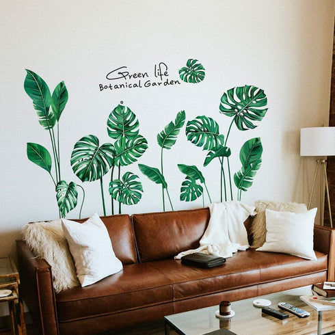 RW-1001 Removeable 3D Green Plants Wall Stickers DIY Fresh Leaf Home Wall Decoration Art Decor Wall Decal Peel and Stick Murals for Girls Kids Bab...