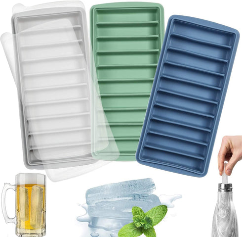 LessMo 3 PCS Ice Cube Tray, Long Ice Stick Tray Silicone with Lid, Rectangular Narrow Stick, Reusable, Flexible, Easy Release, for Small Mouth Spo...