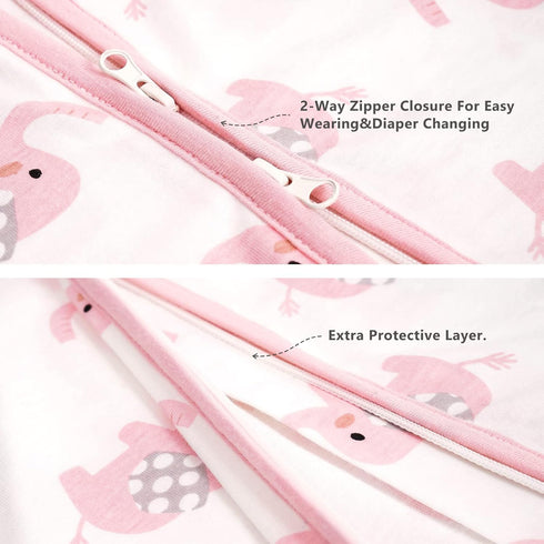 TILLYOU Sleep Sack 0-6 Months - 0.5 TOG Baby Wearable Blanket with 2-Way Zipper, Extra Soft Cotton Sleeveless Sleeping sack 2 Pack, Pink Elephant...