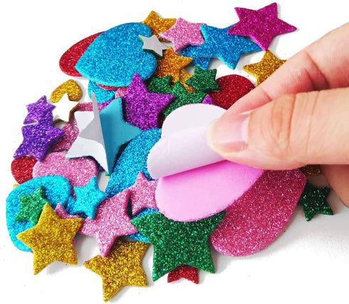260 Pieces Colorful Glitter Foam Stickers Self Adhesive Stars Mini Heart Shapes Glitter Stickers, Kid's Arts Craft Supplies Greeting Cards Home De...