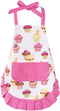 Claswcalor 100% Cotton Kids Girls Aprons for Cooking Cute Toddler Cupcake Baking Apron Adjustable Kitchen Pink Apron for Children Daughters Little...