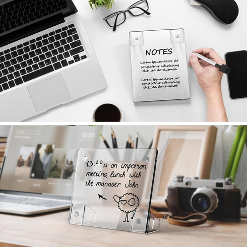 Frosted Acrylic White Board 8x6 Inches, Frameless Desktop Tablet Dry Erase Board with Flexible Magnetic Stand and Markers, Mini Whiteboard Desk Ac...